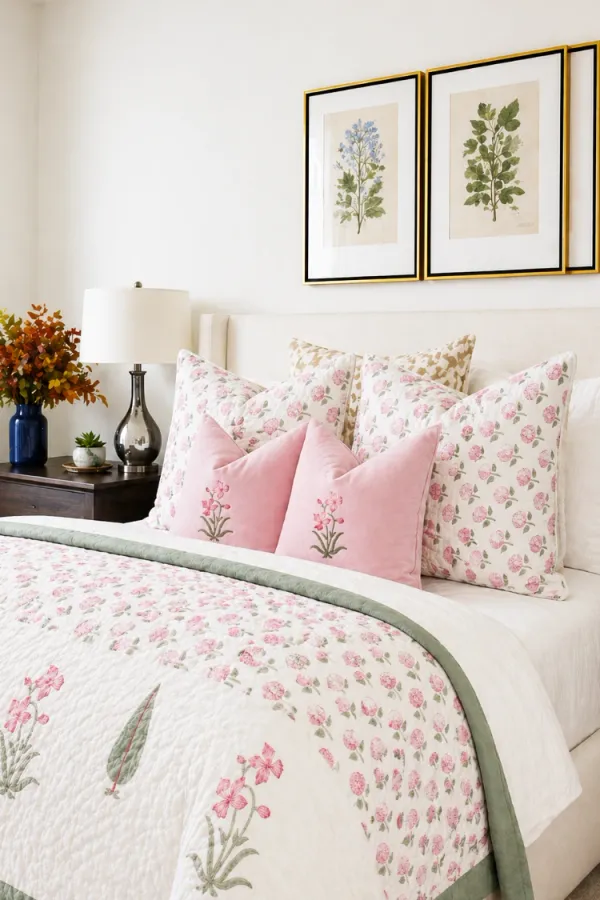 Pink_Green_Organic_Percale_Cotton_King_Size_AC_Quilts_For_Unisex