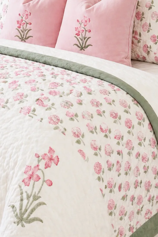 Pink_Green_Organic_Percale_Cotton_King_Size_AC_Quilts