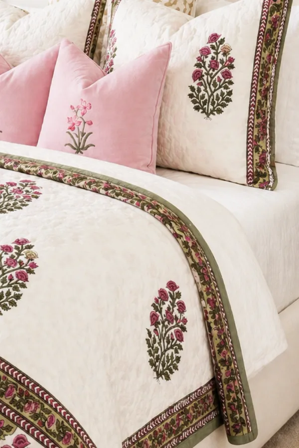 Pink_Green_Organic_Percale_Cotton_King_Size_AC_Quilts_For_Unisex