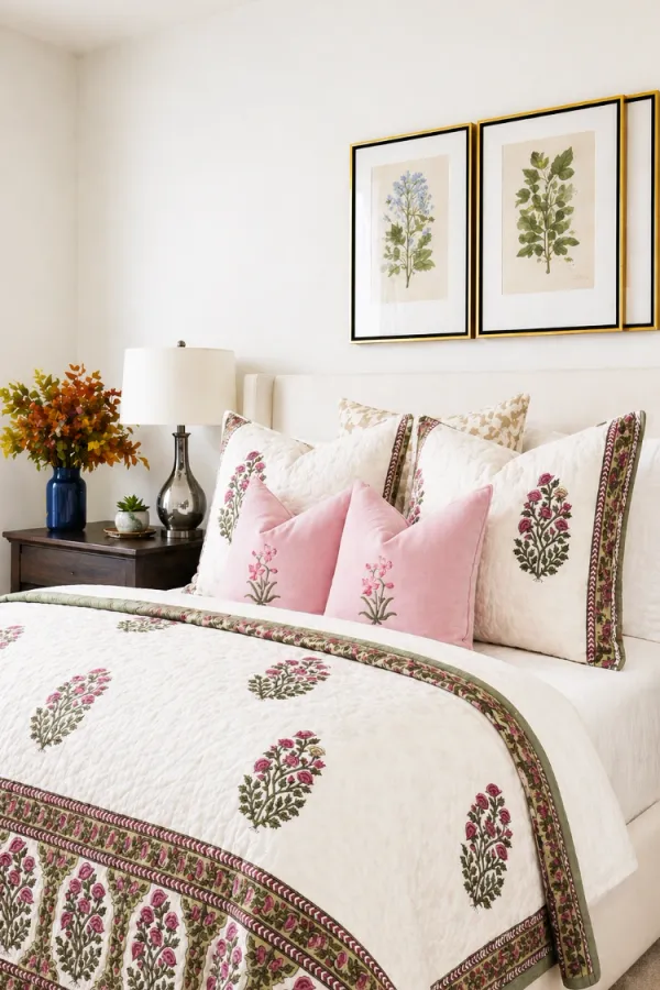 Pink_Green_Organic_Percale_Cotton_King_Size_AC_Quilts_For_Unisex