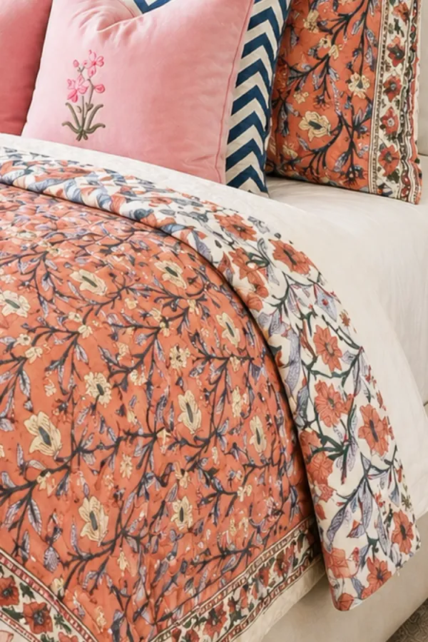 Peach_Organic_Percale_Cotton_King_Size_AC_Quilts