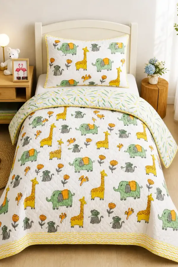 Yellow_Green_Organic_Percale_Cotton_Kids_AC_Quilt_For_Boys_&_Girls