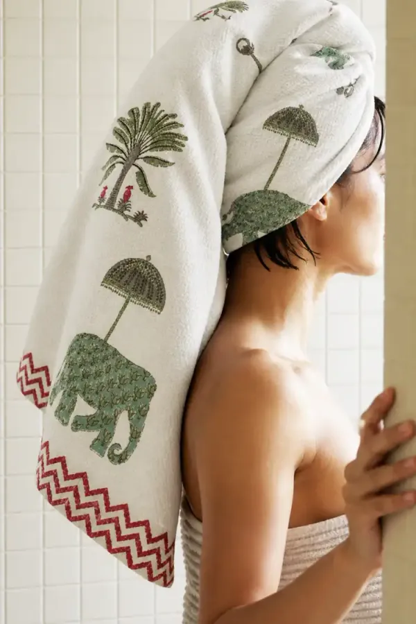 White_&_Green_Waffle_Cotton_Towels_For_Unisex