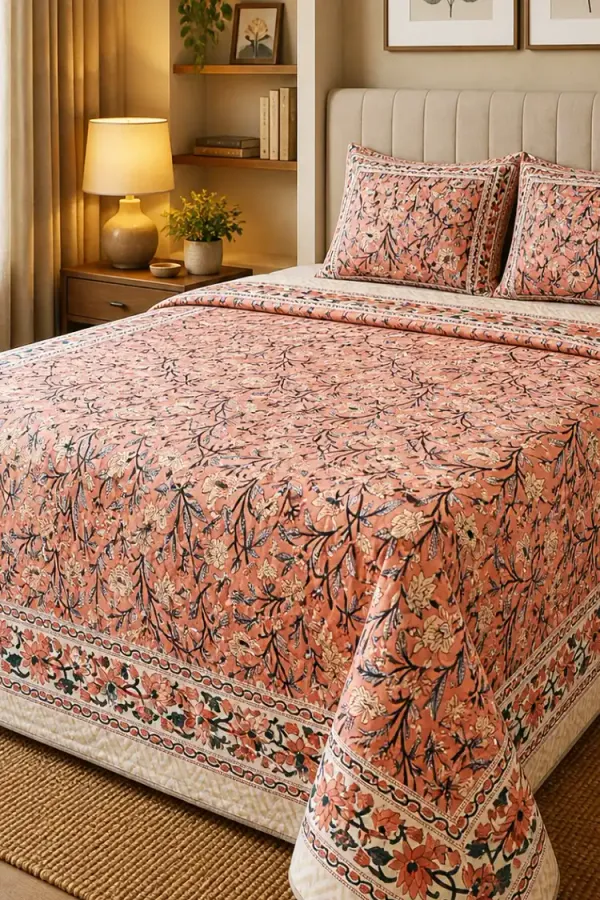 Peach_Organic_Percale_Cotton_Dohars_(Summer_Blankets)_For_Unisex