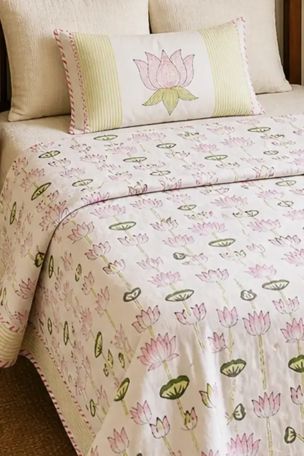 Pink_Green_Organic_Percale_Cotton_Dohars_(Summer_Blankets)_For_Unisex