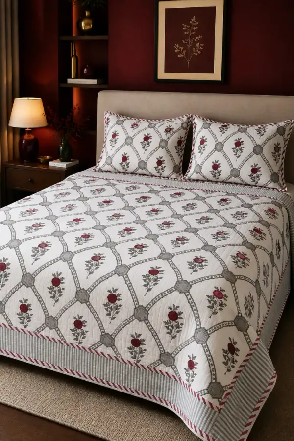 Grey_Red_Organic_Percale_Cotton_Dohars_(Summer_Blankets)_For_Unisex