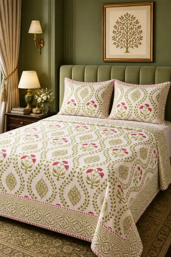 Beige_Green_Pink_Organic_Percale_Cotton_Dohars_(Summer_Blankets)_For_Unisex