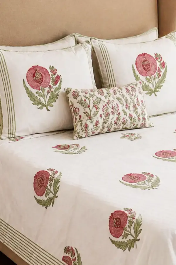 White_Red_Organic_Percale_Cotton_Bedsheet_&_Quilt_Combo