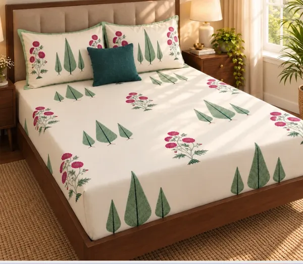White_Sage_Pink_Organic_Percale_Cotton_Bedsheets_For_Unisex