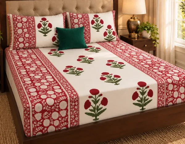 White_&_Red_Organic_Percale_Cotton_Bedsheets_For_Unisex