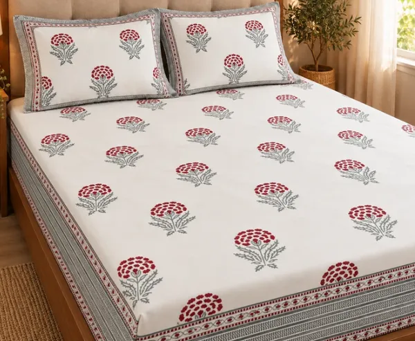White_Grey_Red_Organic_Percale_Cotton_Bedsheets_For_Unisex