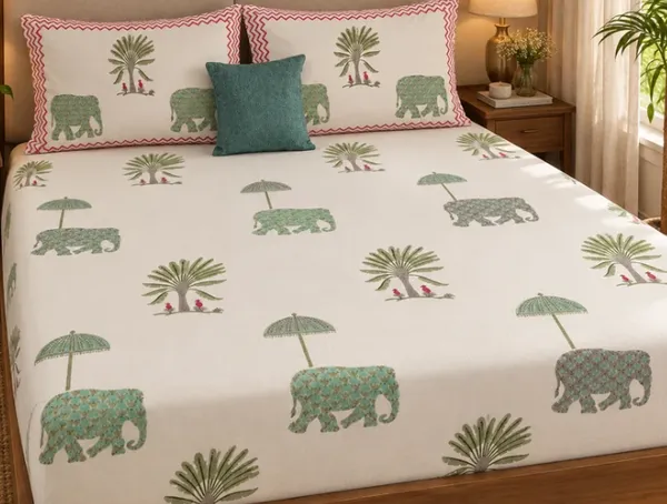 White_Green_Red_Organic_Percale_Cotton_Bedsheets_For_Unisex