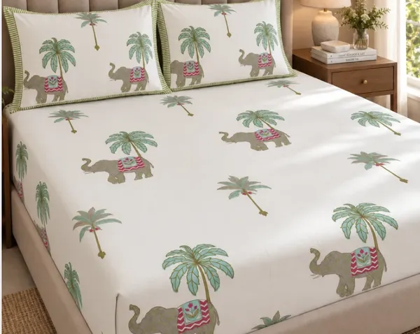 White_Green_Red_Organic_Percale_Cotton_Bedsheets_For_Unisex