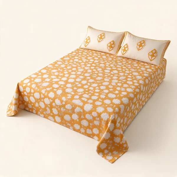 Beige_Yellow_Organic_Percale_Cotton_Bedsheets_For_Unisex