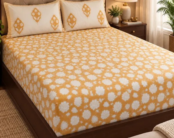 Beige_Yellow_Organic_Percale_Cotton_Bedsheets_For_Unisex