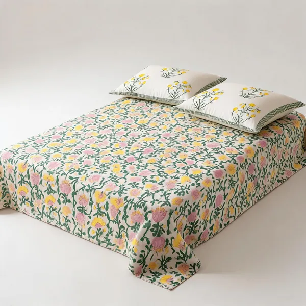 Beige_Pink_Green_Organic_Percale_Cotton_Bedsheets_For_Unisex
