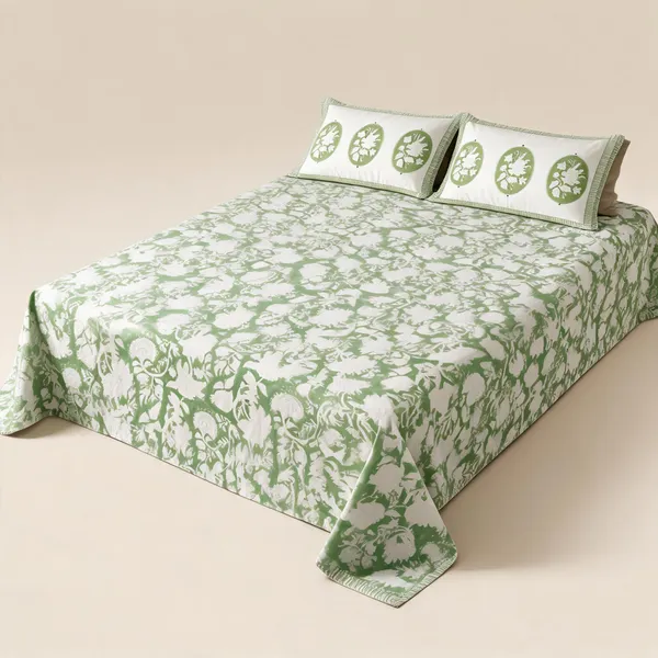 Beige_Green_Organic_Percale_Cotton_Bedsheets_For_Unisex