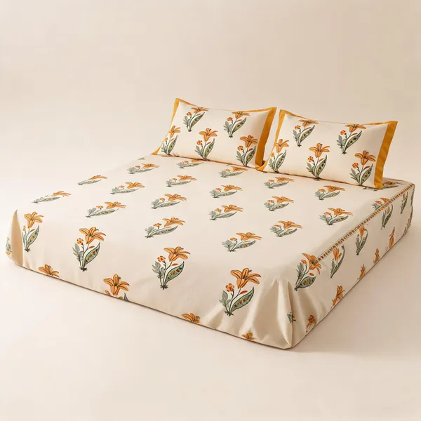 Beige_Yellow_Green_Organic_Percale_Cotton_Bedsheets_For_Unisex