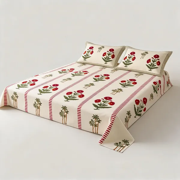 White_Red_Green_Organic_Percale_Cotton_Bedsheets_For_Unisex
