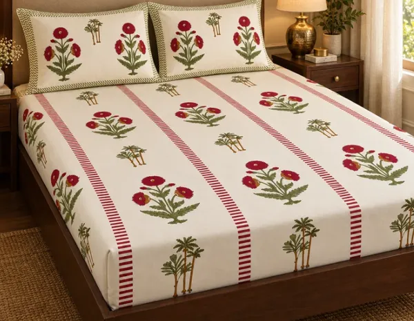 White_Red_Green_Organic_Percale_Cotton_Bedsheets_For_Unisex