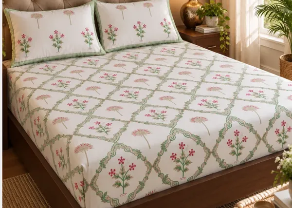 White_Sage_Pink_Organic_Percale_Cotton_Bedsheets_For_Unisex