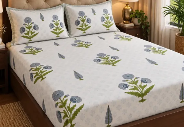 White_Blue_Green_Organic_Percale_Cotton_Bedsheets_For_Unisex