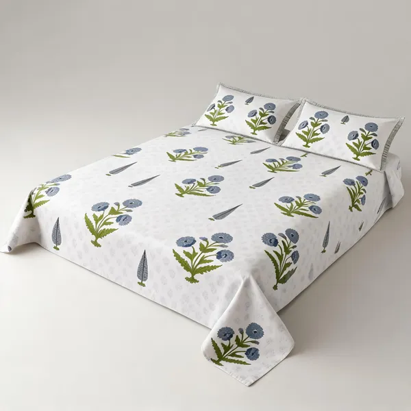 White_Blue_Green_Organic_Percale_Cotton_Bedsheets_For_Unisex