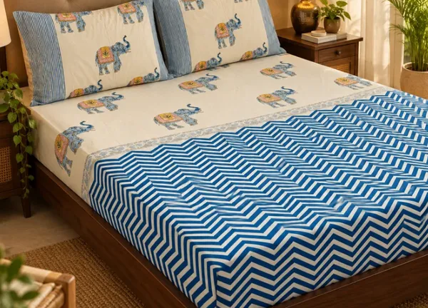 White_Blue_Organic_Percale_Cotton_Bedsheets_For_Unisex