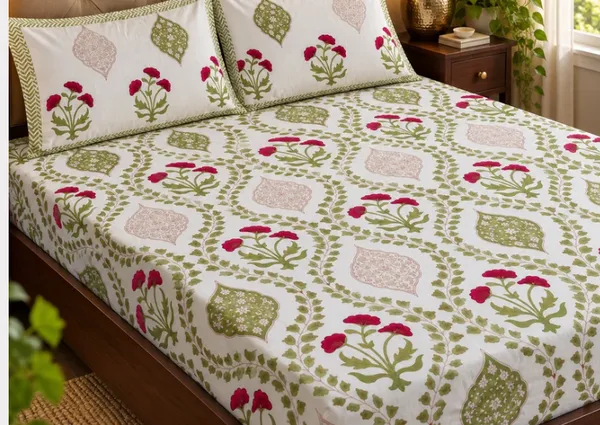 Off_White_Pink_Green_Organic_Percale_Cotton_Bedsheets_For_Unisex