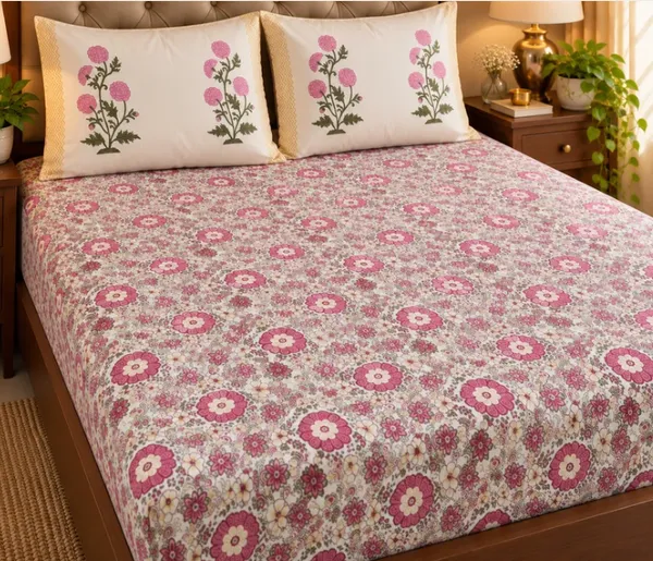 Pink_Grey_Organic_Percale_Cotton_Bedsheets_For_Unisex