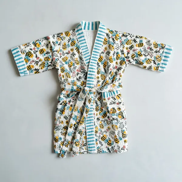 Multicolor_Waffle_Cotton_Kids_Bathrobes_For_Boys_&_Girls