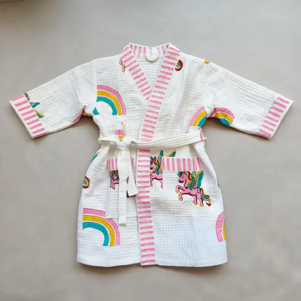 Multicolor_Waffle_Cotton_Kids_Bathrobes_For_Boys_&_Girls