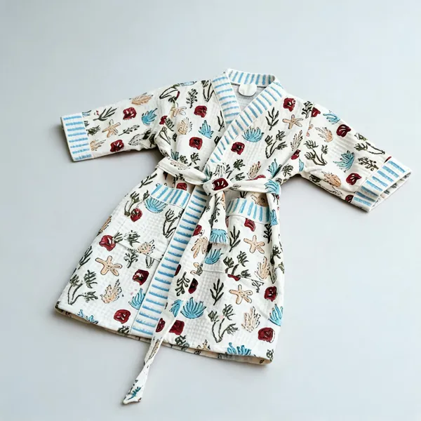 Multicolor_Waffle_Cotton_Kids_Bathrobes_For_Boys_&_Girls
