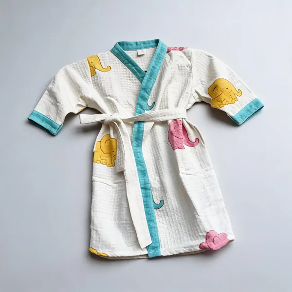 Multicolor_Waffle_Cotton_Kids_Bathrobes_For_Boys_&_Girls