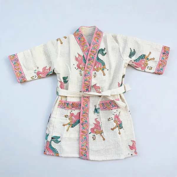 Multicolor_Waffle_Cotton_Kids_Bathrobes_For_Boys_&_Girls