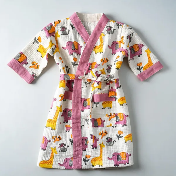 Multicolor_Waffle_Cotton_Kids_Bathrobes_For_Boys_&_Girls