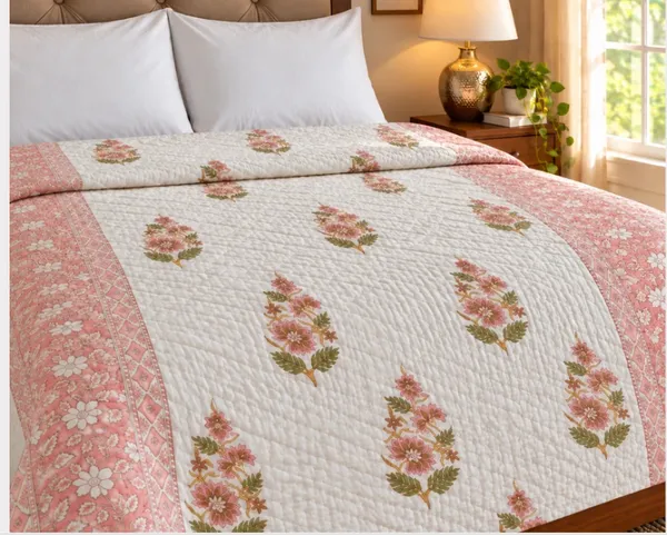 Off_White_Peach_Organic_Percale_Cotton_King_Size_AC_Quilts_For_Unisex