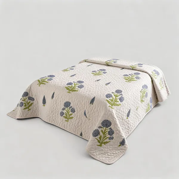 Off_White_Blue_Green_Organic_Percale_Cotton_King_Size_AC_Quilts_For_Unisex