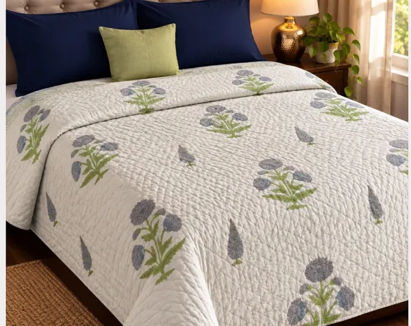 Off_White_Blue_Green_Organic_Percale_Cotton_King_Size_AC_Quilts_For_Unisex