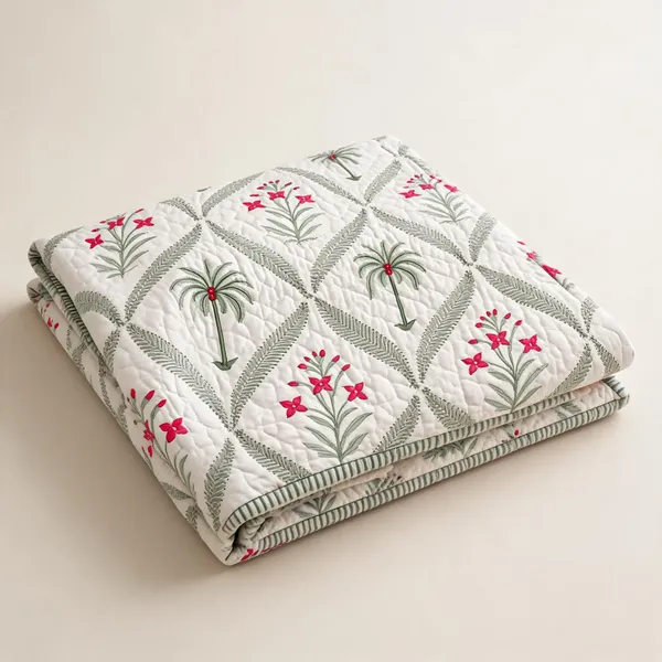 Sage_Green_Pink_Organic_Percale_Cotton_King_Size_AC_Quilts_For_Unisex