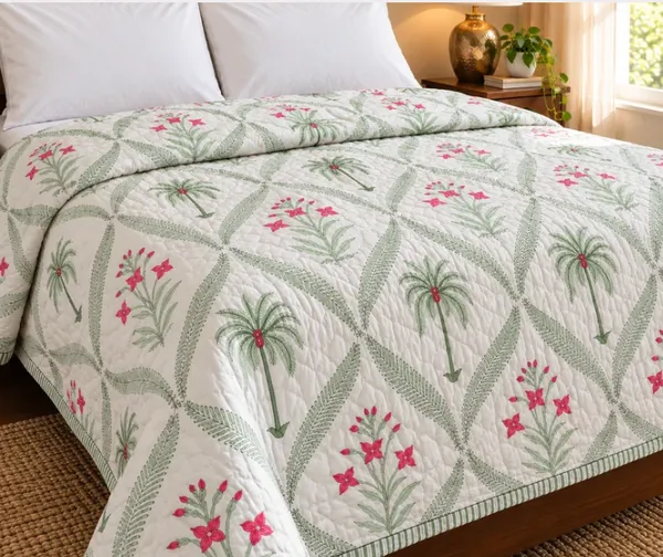 Sage_Green_Pink_Organic_Percale_Cotton_King_Size_AC_Quilts_For_Unisex