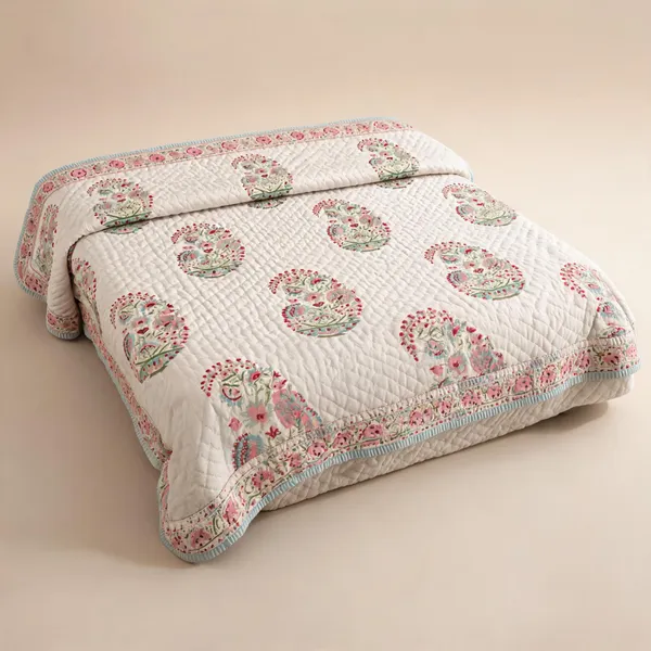 Sage_Green_Pink_Organic_Percale_Cotton_King_Size_AC_Quilts_For_Unisex