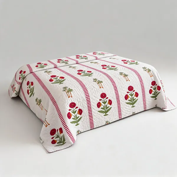 White_&_Red_Organic_Percale_Cotton_King_Size_AC_Quilts_For_Unisex