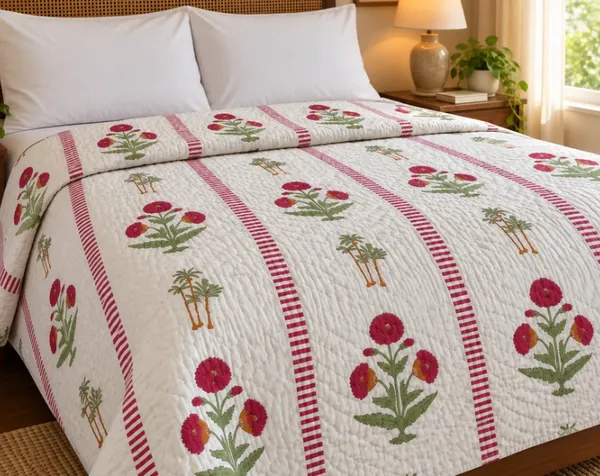 White_&_Red_Organic_Percale_Cotton_King_Size_AC_Quilts_For_Unisex