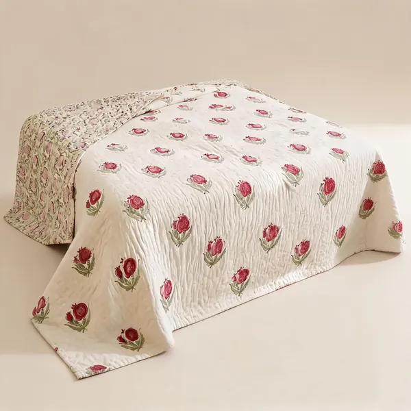 White_Red_Organic_Percale_Cotton_King_Size_AC_Quilts_For_Unisex