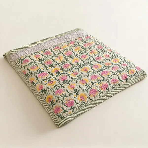 Yellow_Green_Pink_Organic_Percale_Cotton_King_Size_AC_Quilts_For_Unisex