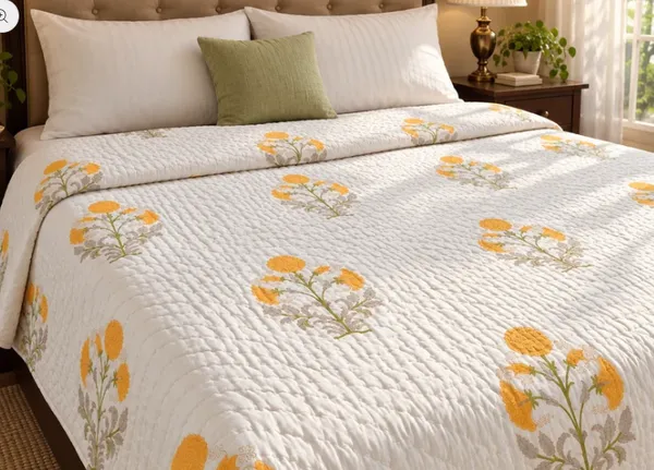 White_&_Yellow_Organic_Percale_Cotton_King_Size_AC_Quilts_For_Unisex