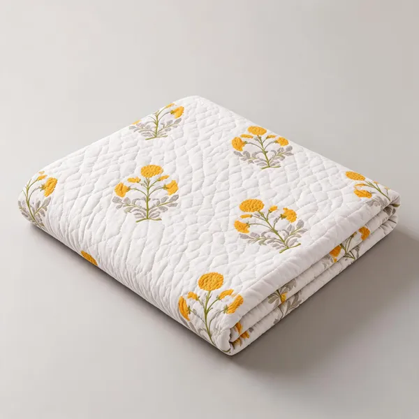 White_&_Yellow_Organic_Percale_Cotton_King_Size_AC_Quilts_For_Unisex