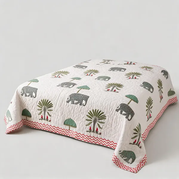 White_Grey_Green_Red_Organic_Percale_Cotton_King_Size_AC_Quilts_For_Unisex