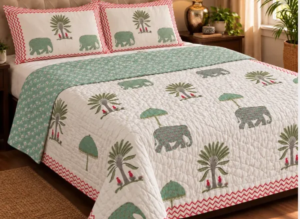 White_Grey_Green_Red_Organic_Percale_Cotton_King_Size_AC_Quilts_For_Unisex